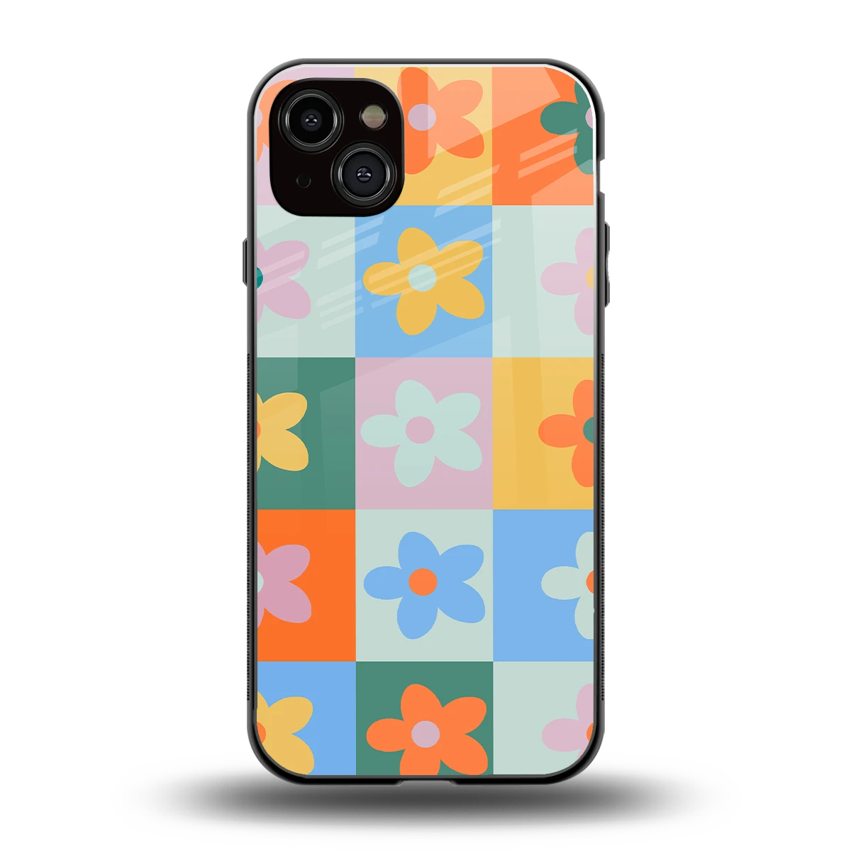 Floral Patchwork back phone cover | glass case for iphone 15 plus
