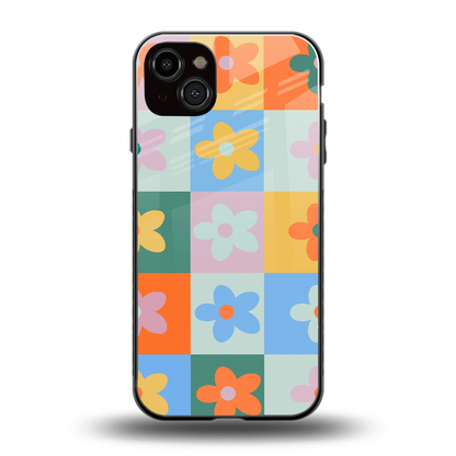 Floral Patchwork back phone cover | glass case for iphone 15 plus