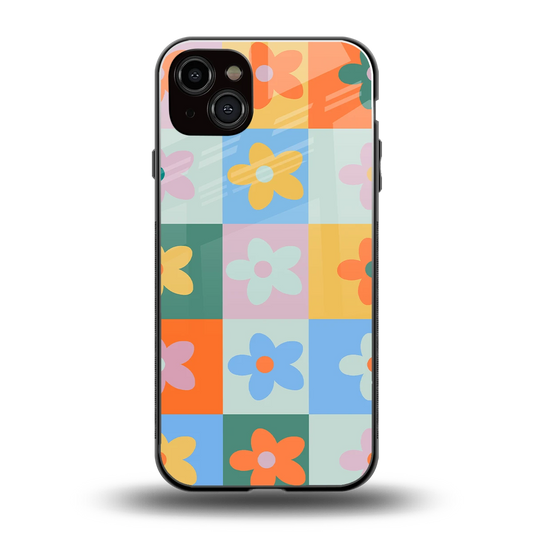 Floral Patchwork back phone cover | glass case for iphone 15 plus