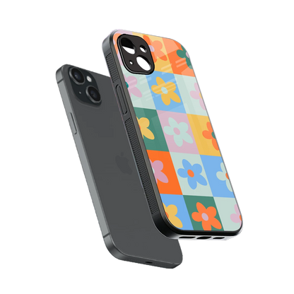 Floral Patchwork sleek iphone 14 plus cover with tempered glass back and TPU edges