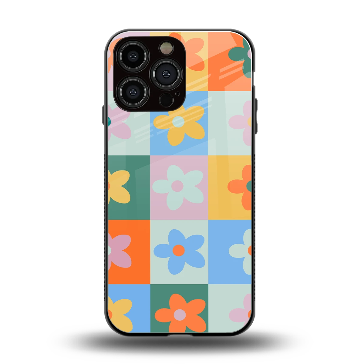 Floral Patchwork back phone cover | glass case for iphone 15 pro max