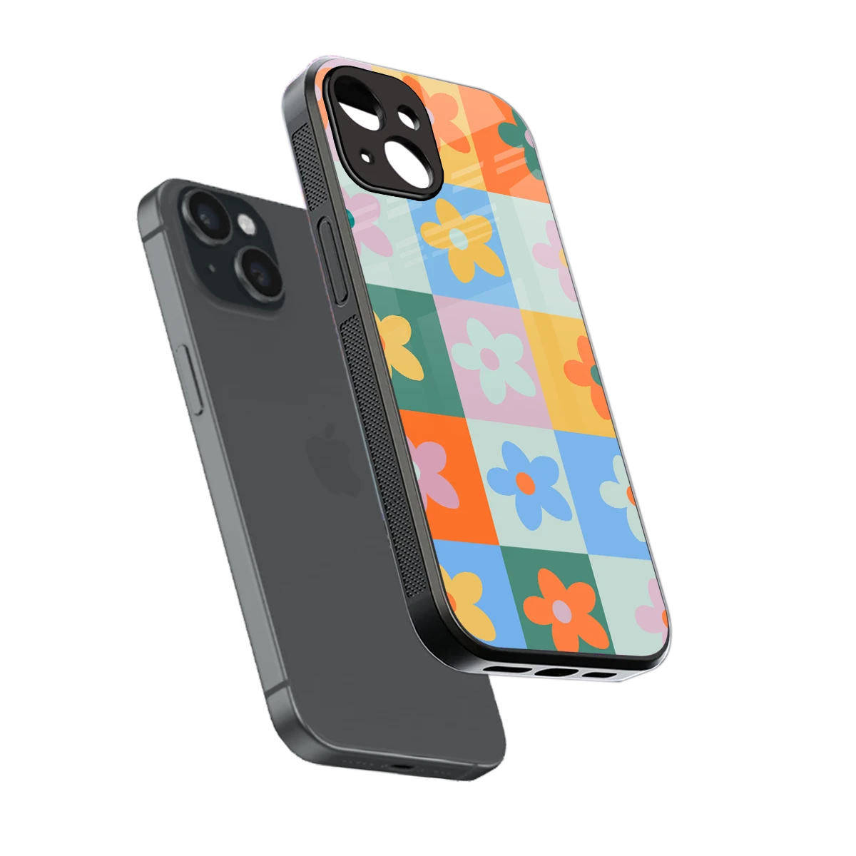 Floral Patchwork sleek iphone 15 cover with tempered glass back and TPU edges