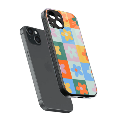 Floral Patchwork sleek iphone 15 cover with tempered glass back and TPU edges