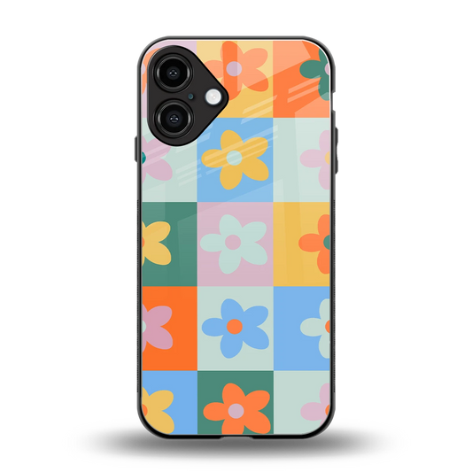 Floral Patchwork back phone cover | glass case for iphone 16 plus