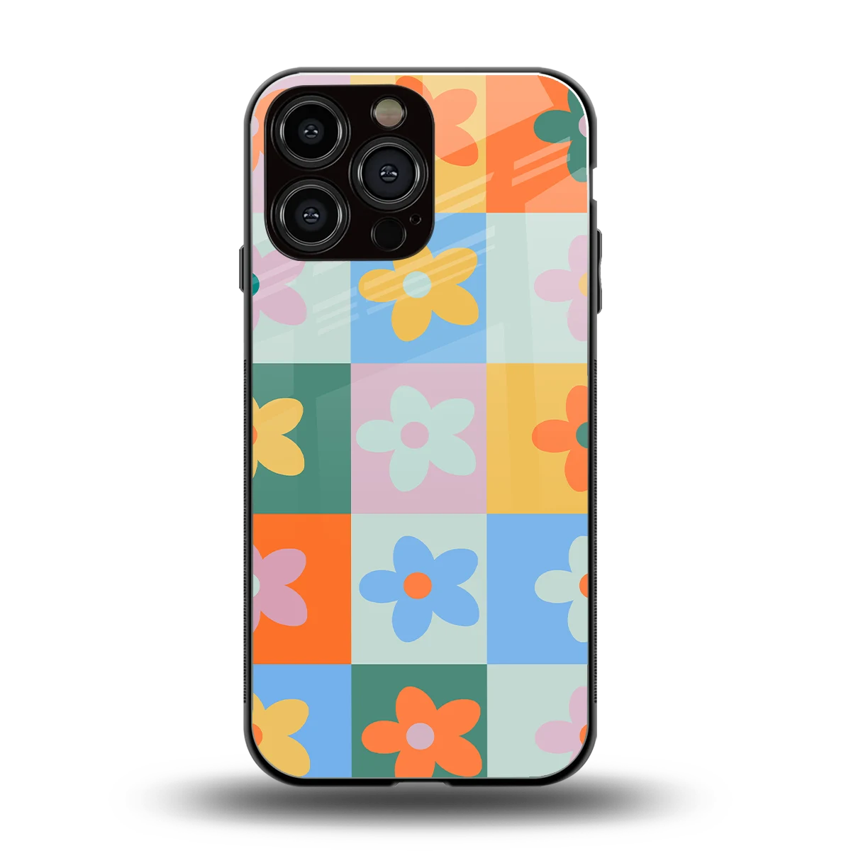 Floral Patchwork back phone cover | glass case for iphone 16 pro max