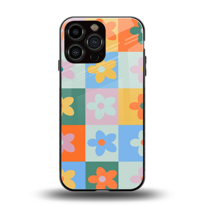 Floral Patchwork back phone cover | glass case for iphone 16 pro max
