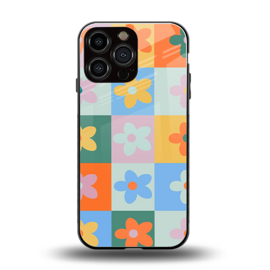 Floral Patchwork back phone cover | glass case for iphone 16 pro max