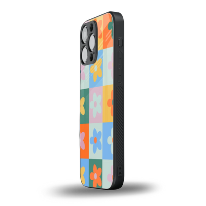Floral Patchwork iphone 16 pro max mobile cover | shockproof glass phone case