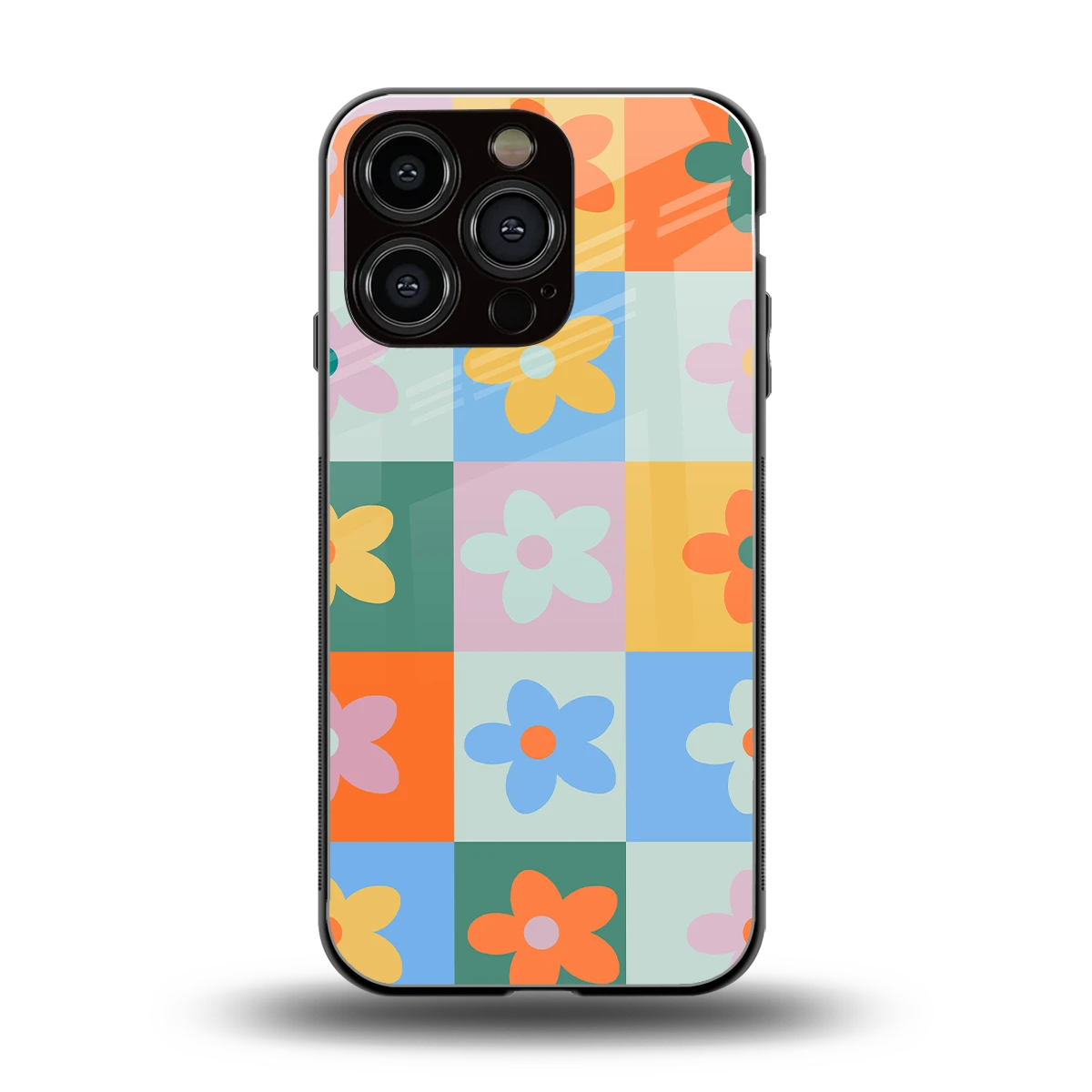 Floral Patchwork back phone cover | glass case for iphone 16 pro