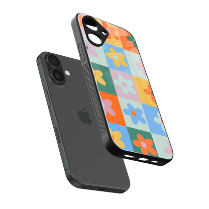 Floral Patchwork sleek iPhone 16 cover with tempered glass back and TPU edges