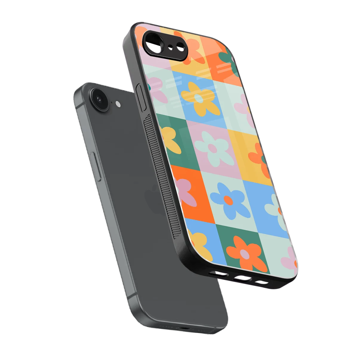 Floral Patchwork sleek iphone 16e cover with tempered glass back and TPU edges