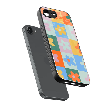 Floral Patchwork sleek iphone 16e cover with tempered glass back and TPU edges