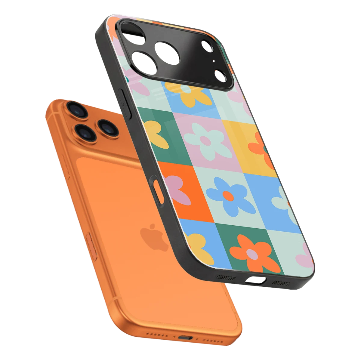 Floral Patchwork sleek iphone 17 pro max cover with tempered glass back and TPU edges