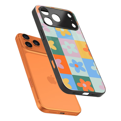 Floral Patchwork sleek iphone 17 pro max cover with tempered glass back and TPU edges