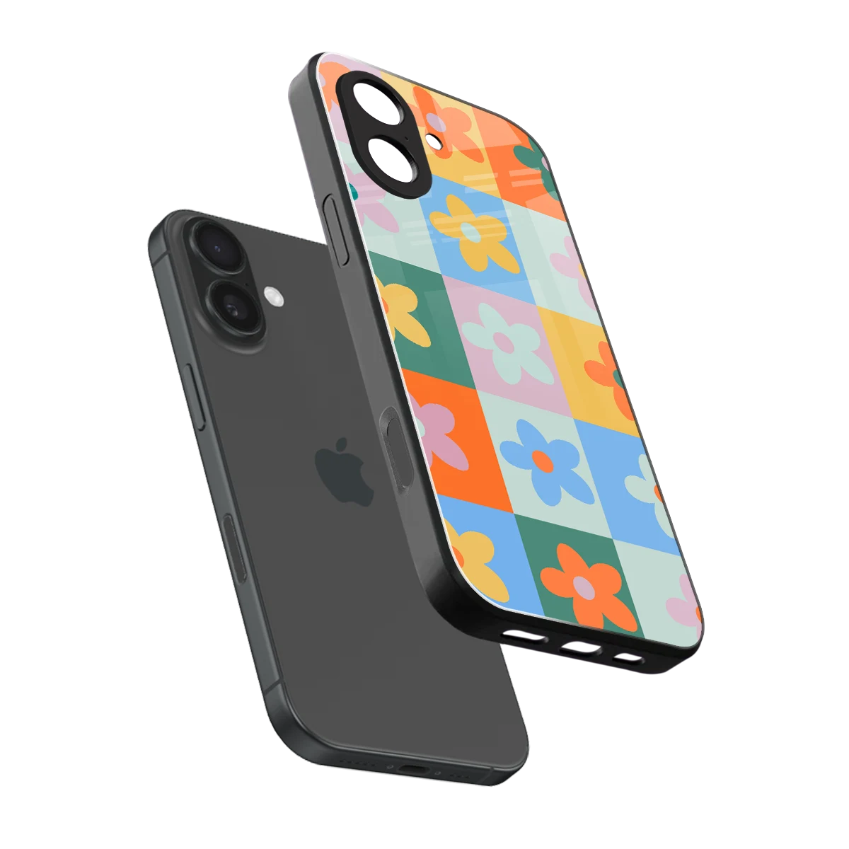 Floral Patchwork sleek iphone 17 cover with tempered glass back and TPU edges