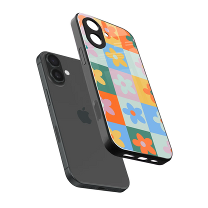 Floral Patchwork sleek iphone 17 cover with tempered glass back and TPU edges