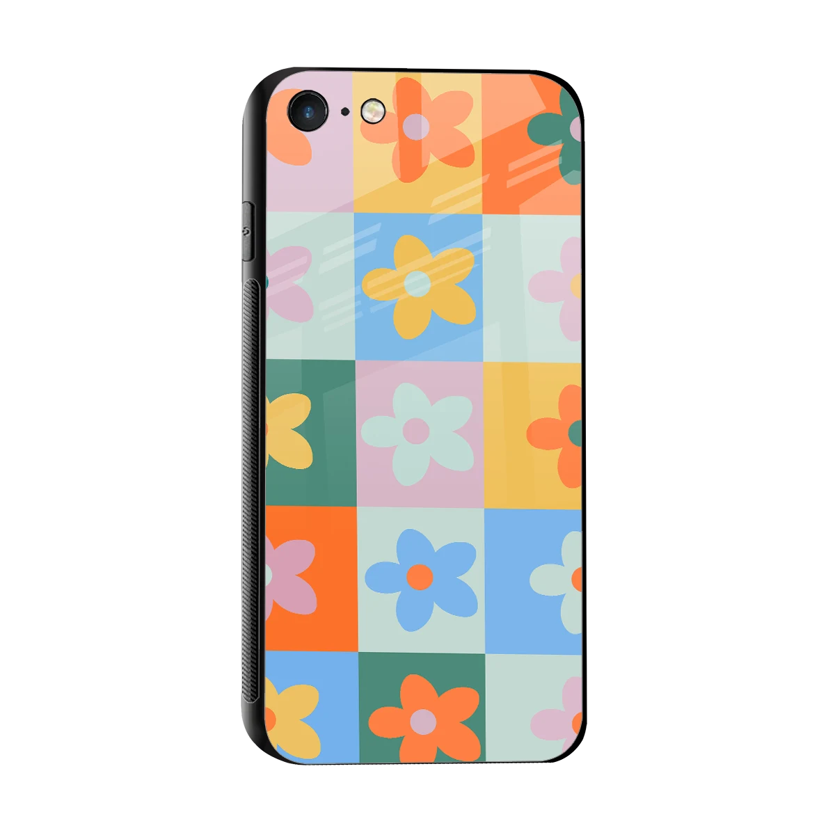 Floral Patchwork sleek iphone 7 cover with tempered glass back and TPU edges