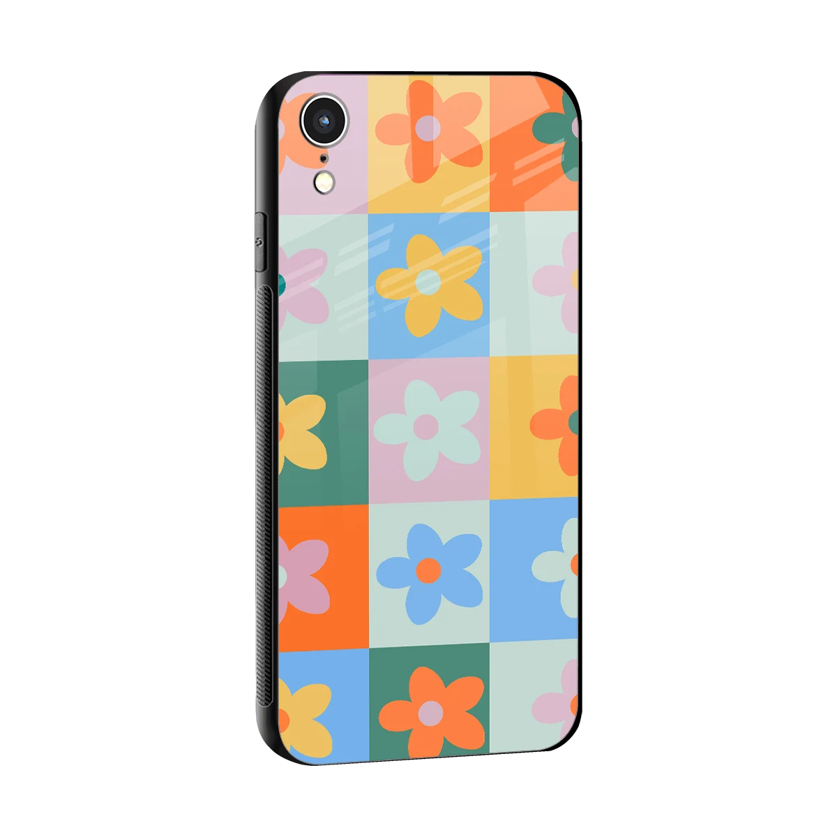 Floral Patchwork sleek iphone xr cover with tempered glass back and TPU edges