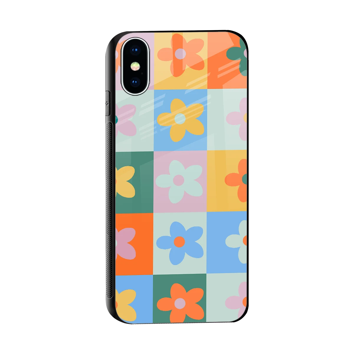 Floral Patchwork sleek iphone xs cover with tempered glass back and TPU edges
