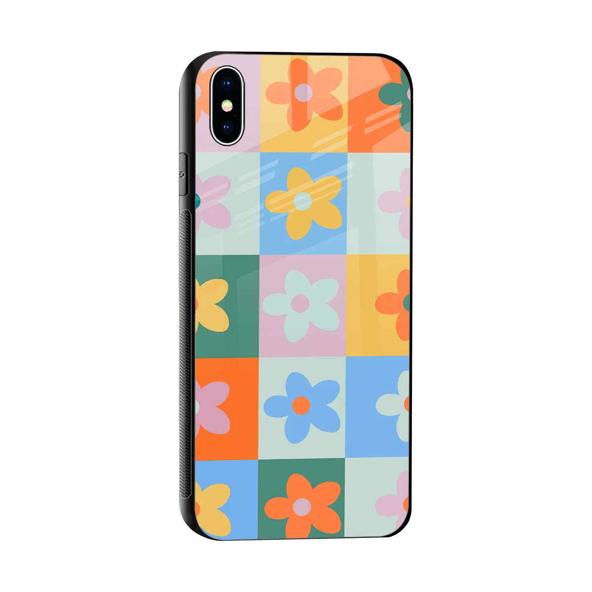 Floral Patchwork sleek iphone xs max cover with tempered glass back and TPU edges