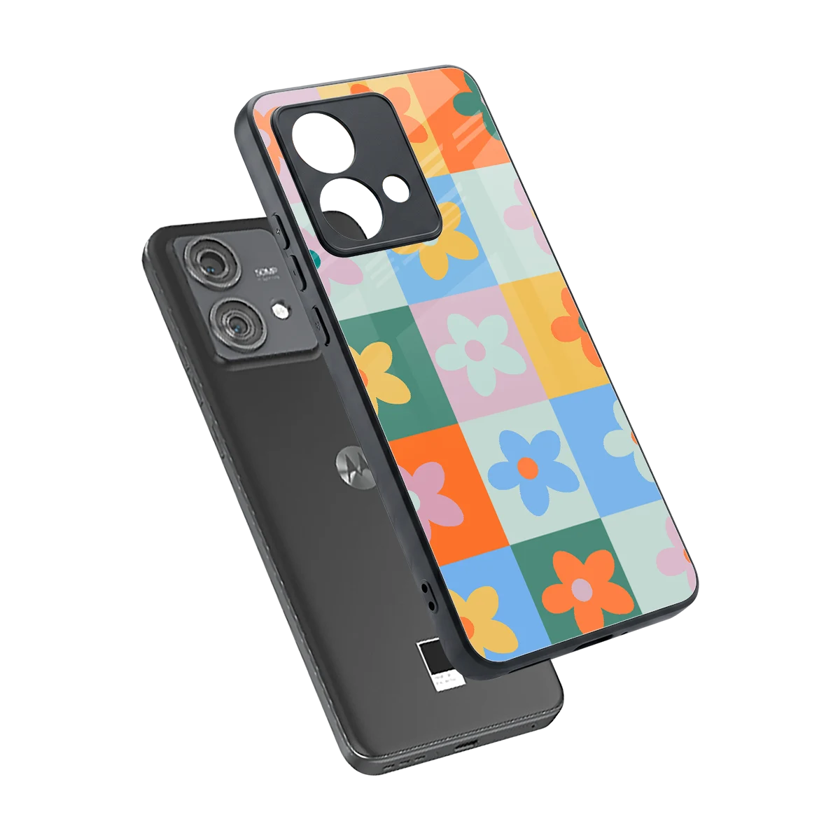 Floral Patchwork sleek motorola edge 40 neo 5g cover with tempered glass back and TPU edges