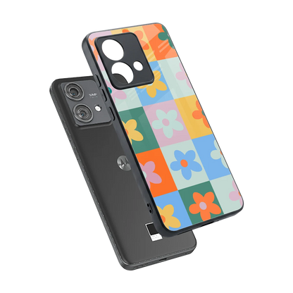Floral Patchwork sleek motorola edge 40 neo 5g cover with tempered glass back and TPU edges