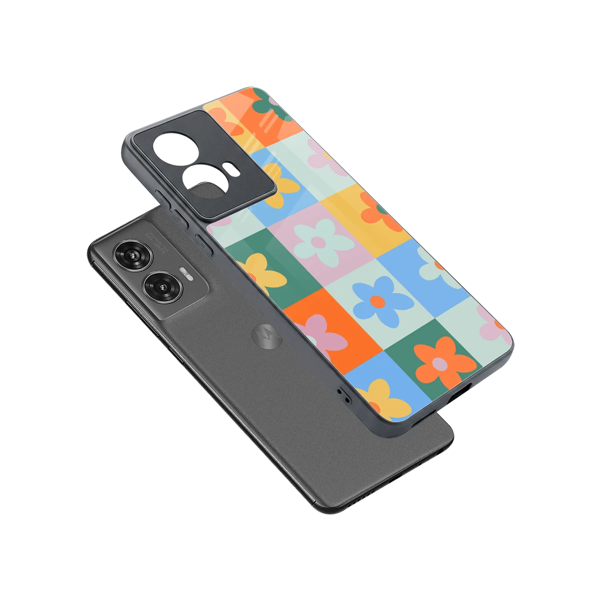 Floral Patchwork sleek motorola edge 50 fusion cover with tempered glass back and TPU edges