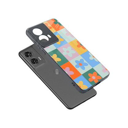 Floral Patchwork sleek motorola edge 50 fusion cover with tempered glass back and TPU edges