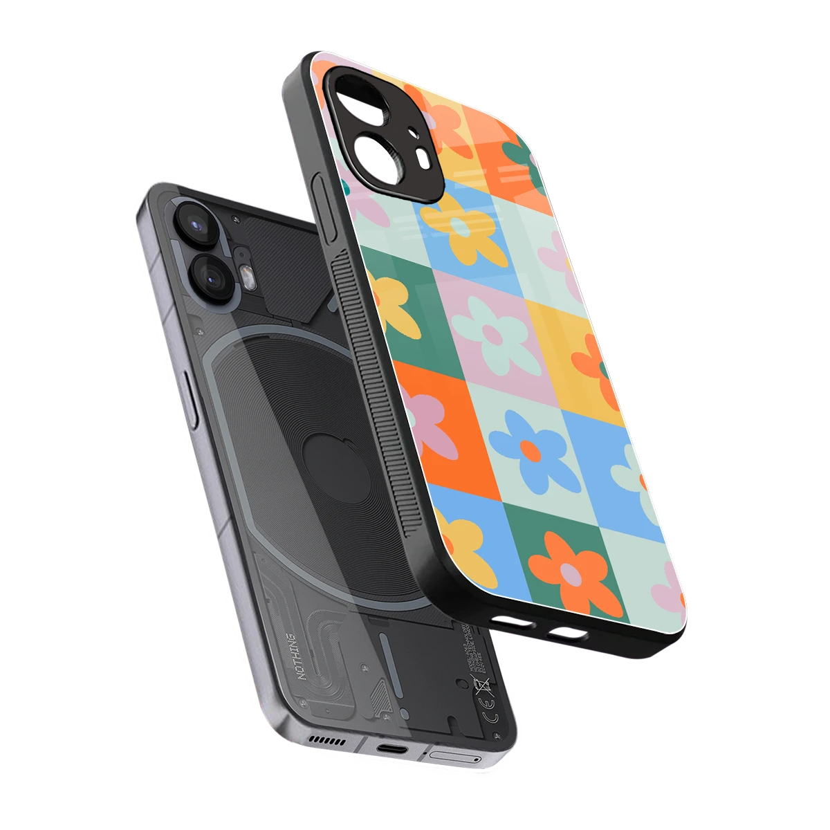 Floral Patchwork sleek nothing phone 2 cover with tempered glass back and TPU edges