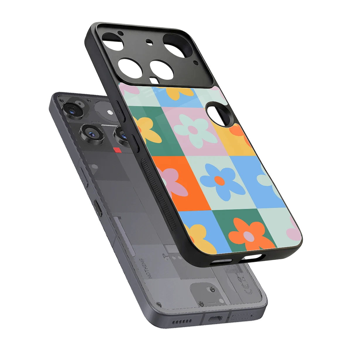 Floral Patchwork sleek nothing phone 3 cover with tempered glass back and TPU edges