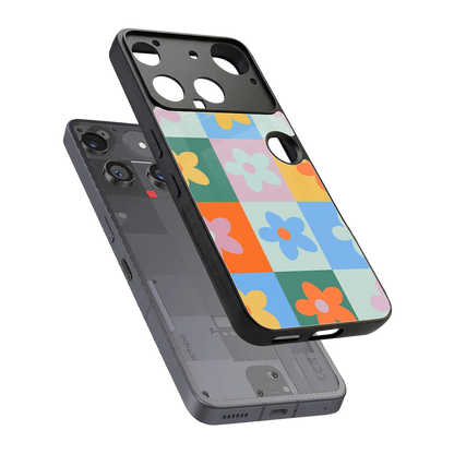 Floral Patchwork sleek nothing phone 3 cover with tempered glass back and TPU edges