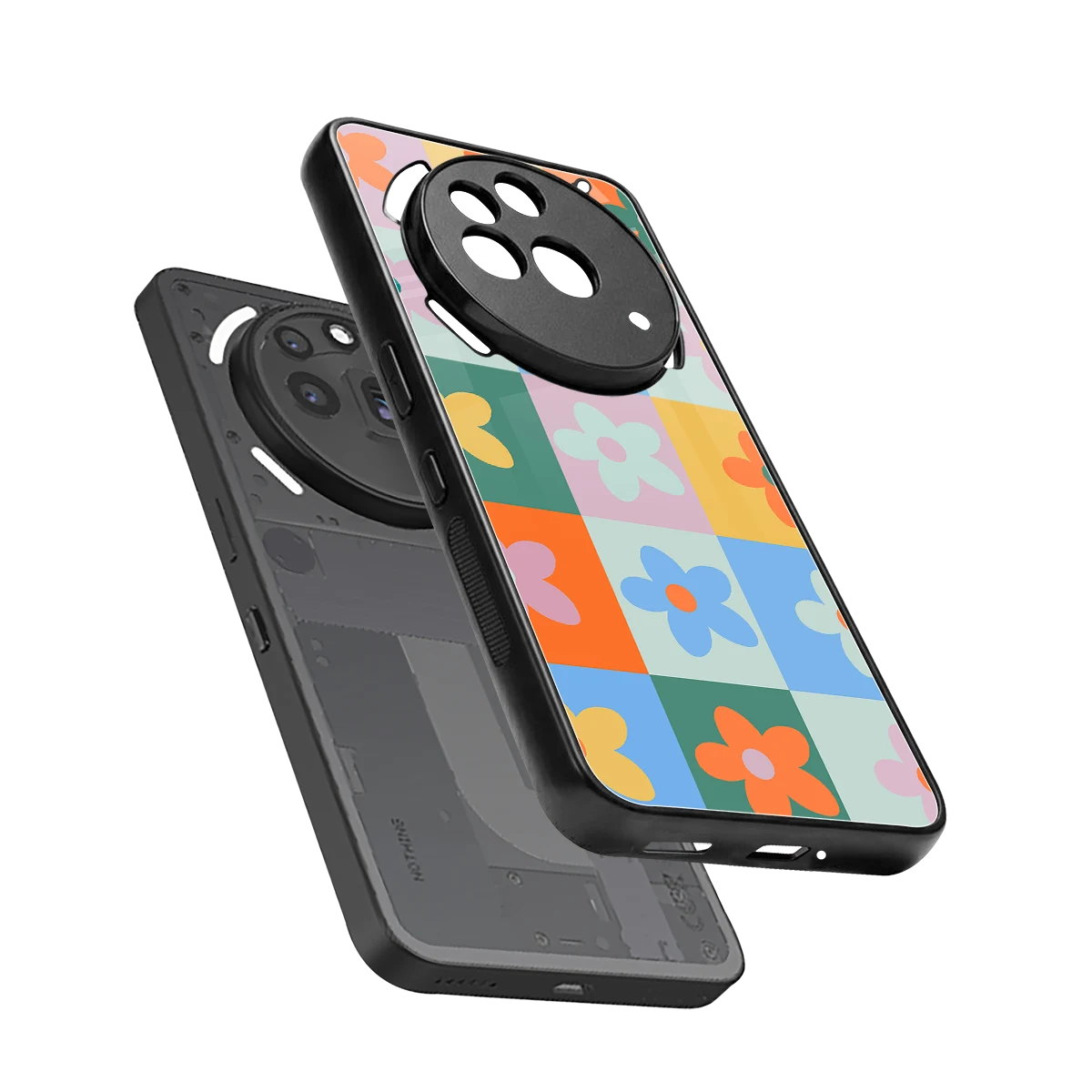 Floral Patchwork sleek nothing phone 3a pro cover with tempered glass back and TPU edges