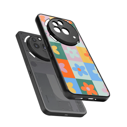 Floral Patchwork sleek nothing phone 3a pro cover with tempered glass back and TPU edges