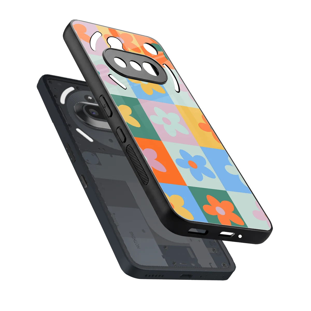 Floral Patchwork sleek nothing phone 3a cover with tempered glass back and TPU edges