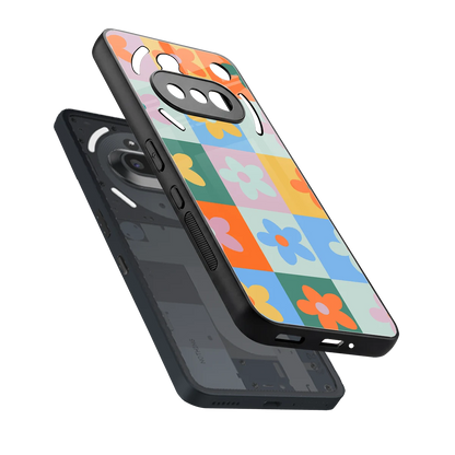 Floral Patchwork sleek nothing phone 3a cover with tempered glass back and TPU edges