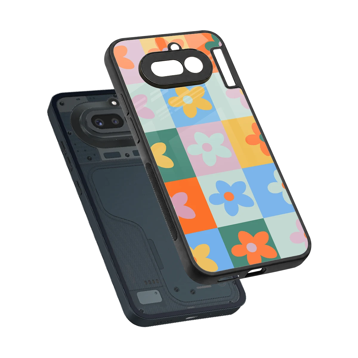 Floral Patchwork sleek nothing phone 4a cover with tempered glass back and TPU edges