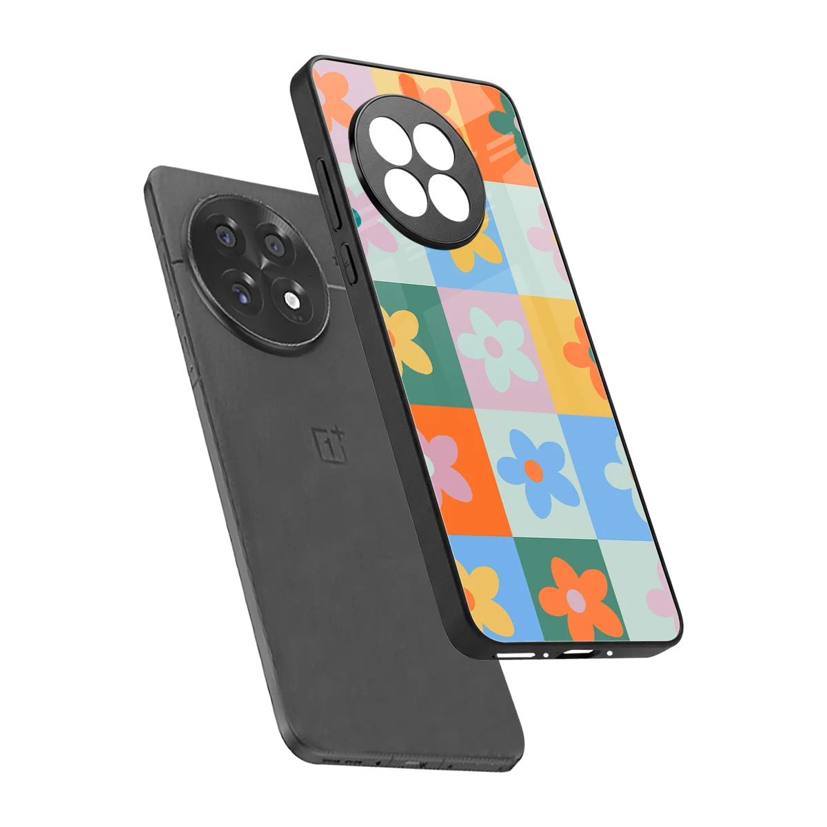 Floral Patchwork sleek oneplus 13r cover with tempered glass back and TPU edges
