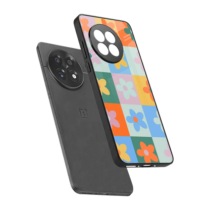 Floral Patchwork sleek oneplus 13r cover with tempered glass back and TPU edges