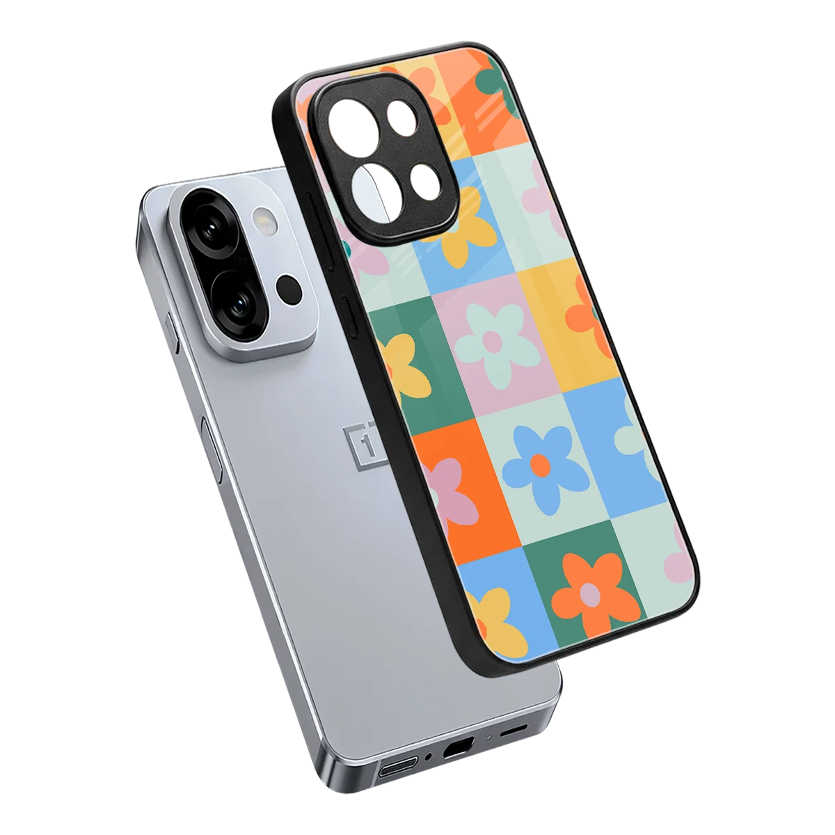 Floral Patchwork sleek oneplus 13s cover with tempered glass back and TPU edges