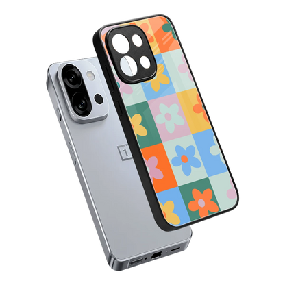 Floral Patchwork sleek oneplus 13s cover with tempered glass back and TPU edges