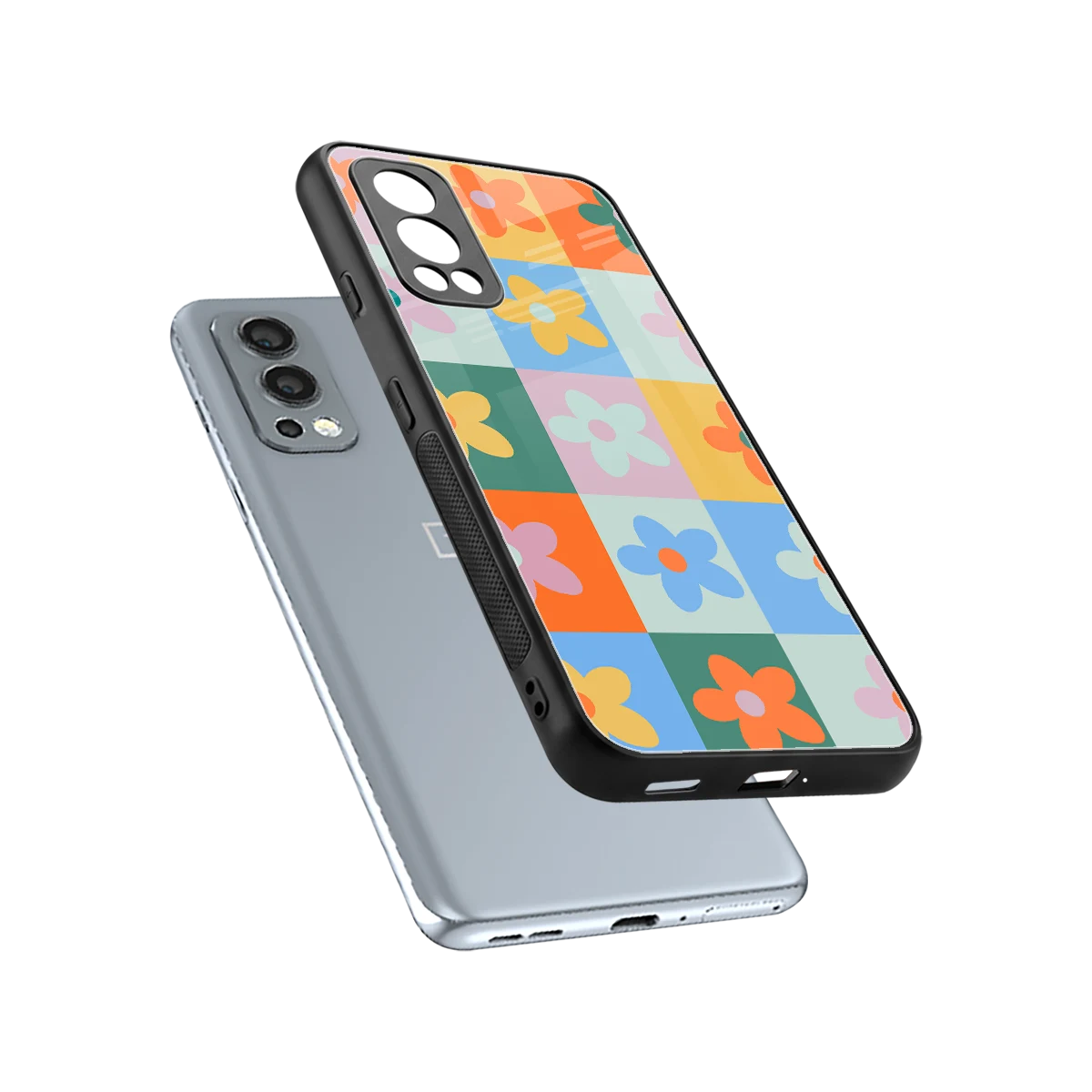 Floral Patchwork sleek oneplus nord 2 cover with tempered glass back and TPU edges