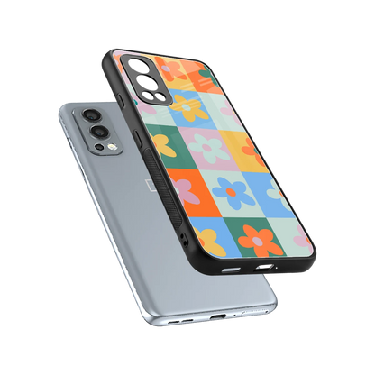 Floral Patchwork sleek oneplus nord 2 cover with tempered glass back and TPU edges