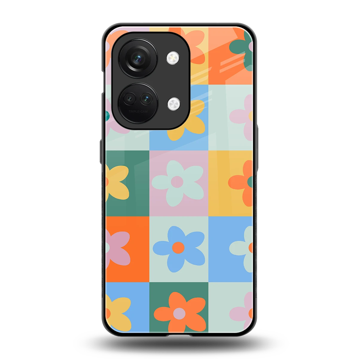 Floral Patchwork back phone cover | glass case for oneplus nord 3