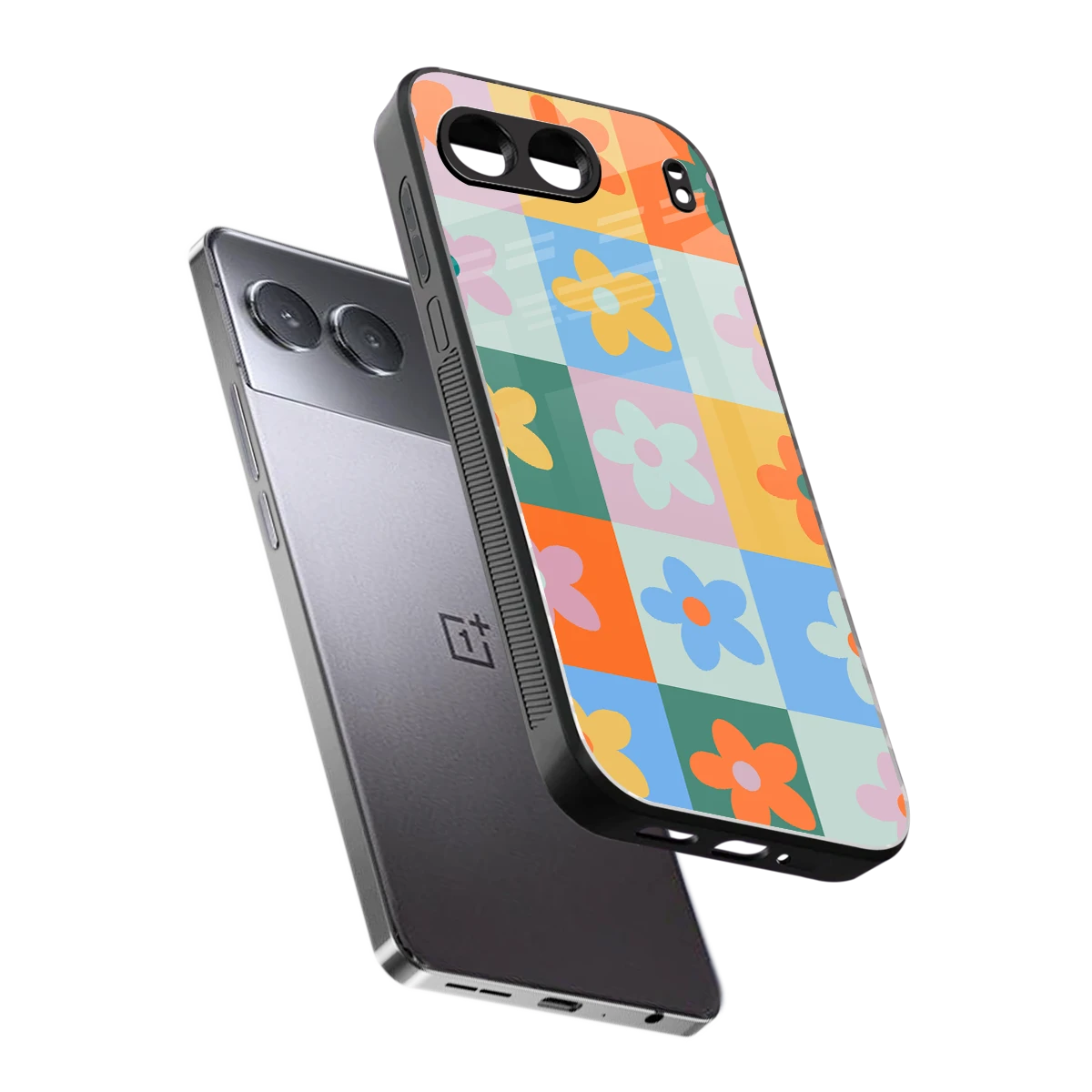 Floral Patchwork sleek oneplus nord 4 cover with tempered glass back and TPU edges