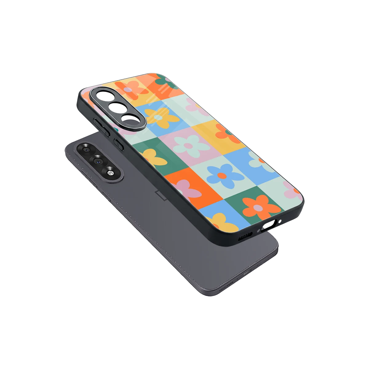 Floral Patchwork sleek oneplus nord 5 cover with tempered glass back and TPU edges