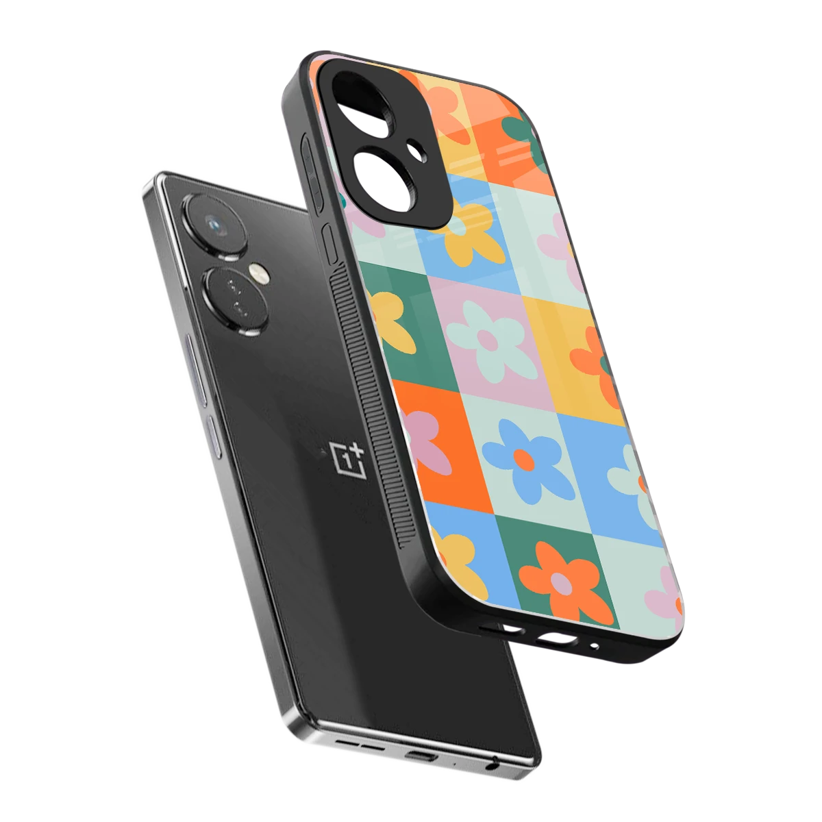 Floral Patchwork sleek oneplus nord ce 3 cover with tempered glass back and TPU edges