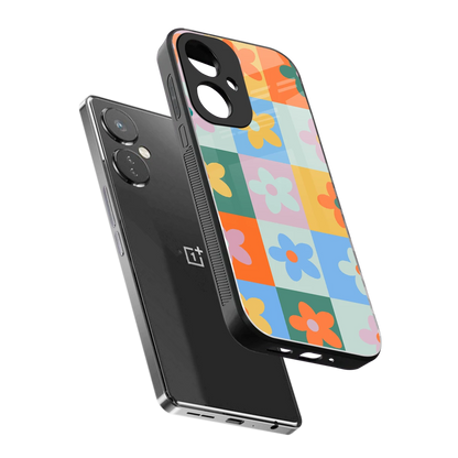 Floral Patchwork sleek oneplus nord ce 3 cover with tempered glass back and TPU edges