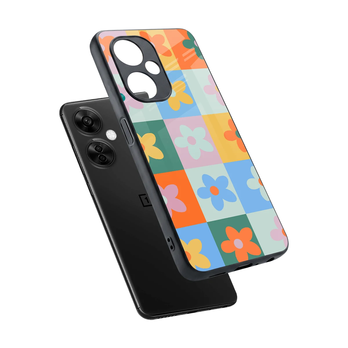 Floral Patchwork sleek oneplus nord ce 3 lite cover with tempered glass back and TPU edges