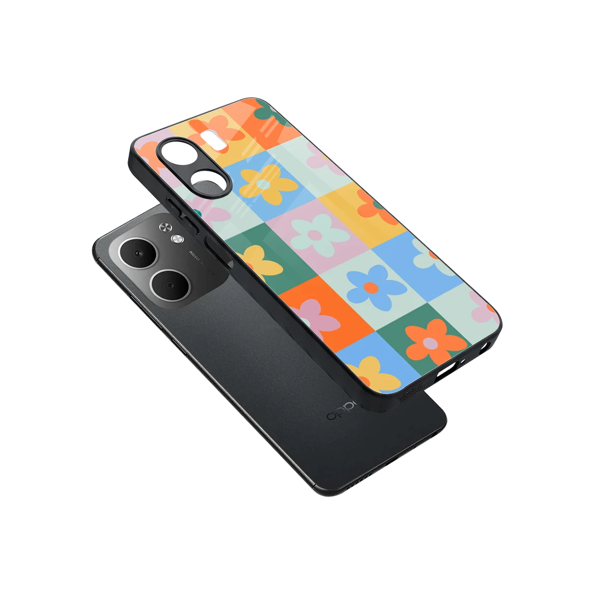 Floral Patchwork sleek oppo a5x 5g cover with tempered glass back and TPU edges