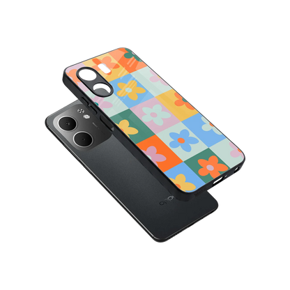 Floral Patchwork sleek oppo a5x 5g cover with tempered glass back and TPU edges